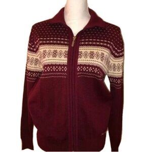 Steffner Sweater Womens Pure Wool Made In Austria Full Zipper Red Maroon